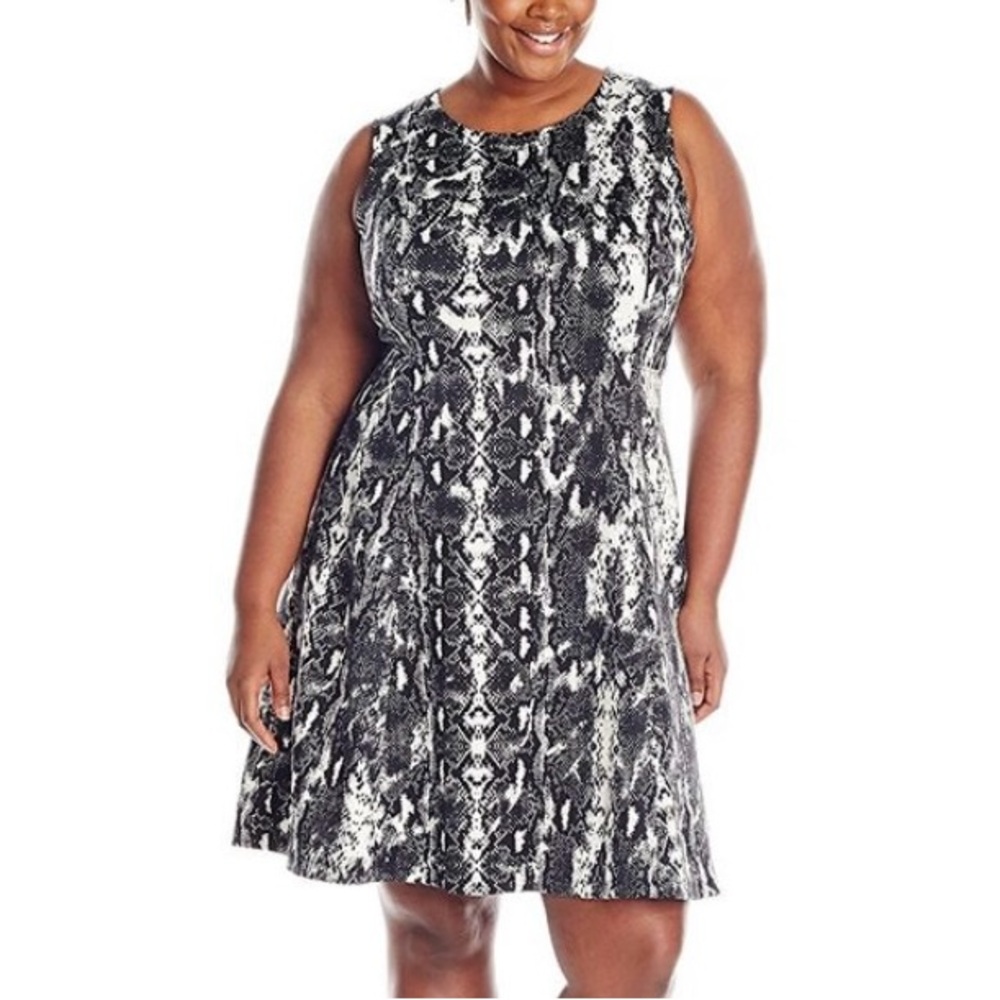 Calvin Klein Snake Print Scuba Dress Fit & Flare Women's Plus Size 16W